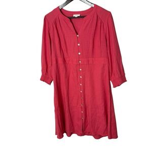 J.Jill Courtyard Dress M Guava Pink Button Front Linen Blend Cottagecore